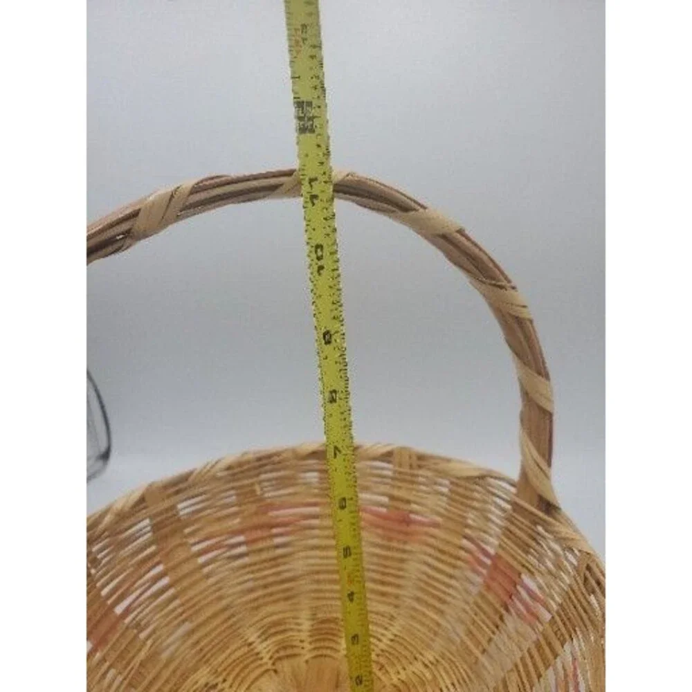 Vintage Woven Easter Basket Pink Bands Handle Made in Mexico 12